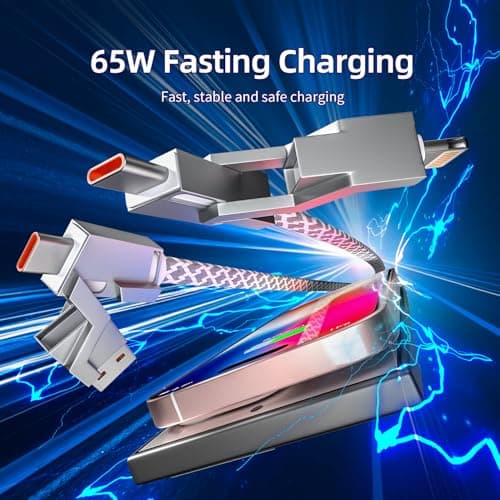 4 in 1 Charging Cable 5FT -MAX 66W Fast Charging Multi Charging Cable for All Devices, USB A/C to C/Lightning Cable Multiple iPhone Charger Cord for iPhone 16/15/14/13/iPad/Android/Tablets and More - Thumbnail 6
