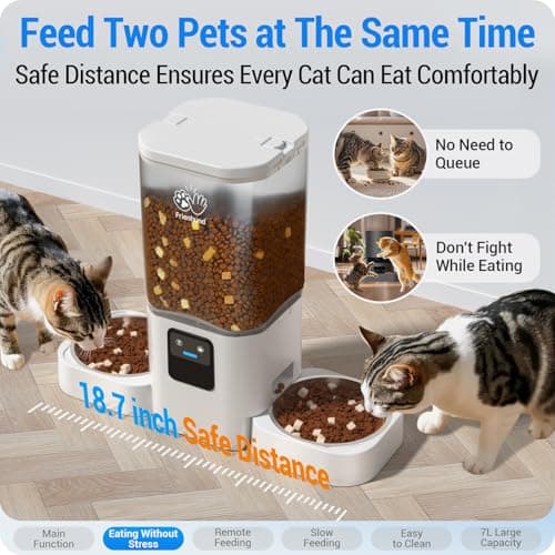 Frienhund 5G WiFi Automatic Cat Feeder 2 Cats: Dual Automatic Dog Feeder with APP Control, Cat Food Dispenser for Multiple Pets, Detachable for Easy Clean, 7L Large Food Storage -29 Cup (ACF190W-C) - Thumbnail 3