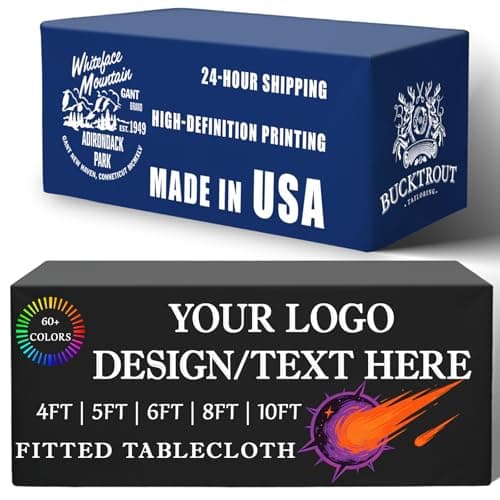 YOUYINYOU Custom Table Cloth 4/5/6/8/10FT Personalized Table Cloth with Logo for Business Tradeshow Company Events School Shop Church Anniversary Decoratio Other Important Events (4 FT Closed Back) - Image 1
