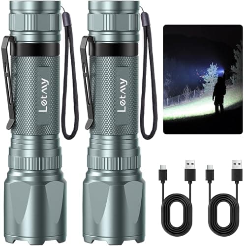 LETMY Rechargeable Flashlights High Lumens, 2 Pack 2000 Lumens Bright LED Tactical Flashlight, 3 Modes Samll Powerful Flash Lights with Clip, Waterproof Flashlights for Home Emergency Camping (Grey) - Image 1