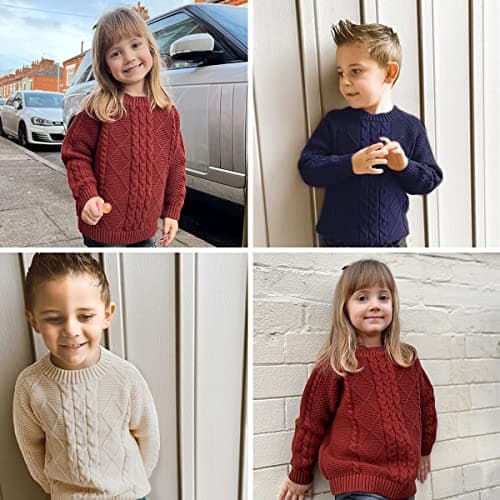 Curipeer Baby Boys Cable Knit Sweater Long Sleeve Solid Pullover Toddler Crew Neck Fall - Thumbnail 2