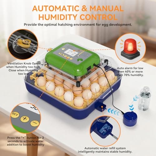 25 Egg Incubator with Automatic Turner, Digital Temperature & Humidity Control, Built-in Egg Candler, External Water Refill, for Hatching Chicken, Duck,Goose, Home, School Use - Thumbnail 3
