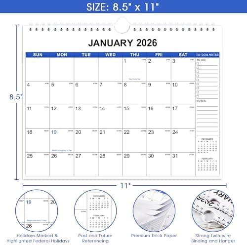 2026 Wall Calendar - Wall Calendar 2026 Monthly from January 2026 - December 2026, 11”x 8.5”, 12 Months, Suitable for Hanging on the Wall - Thumbnail 4