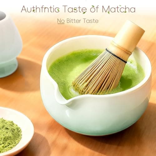HUSHHAVN Matcha Whisk Set, Ceramic Matcha Set Includes Bowl & Holder, Bamboo Whisk (Chasen), Scoop, Spoon and Sifter, 6PCS Matcha Kit Covers Everything Needed for Making Matcha (Green) - Thumbnail 3