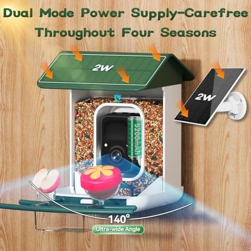 BROAIMX Smart Bird Feeder with Camera-AI Identify 11,000+ Species, 2K HD Auto Capture Birds Video & 64G TF Card, Solar-Powered Wireless Outdoor Design, Birdhouse with Built-in Two-Way Microphone - Thumbnail 5