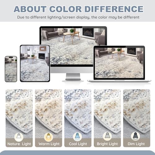 DMOYEST Washable Runner Rug for Hallway: 2x6 Neutral Modern Abstract Low Pile Area Rug with Non-Slip Backing - Carpet for Bedroom Kitchen Laundry Entryway Bathroom Indoor - Beige Blue - Thumbnail 5