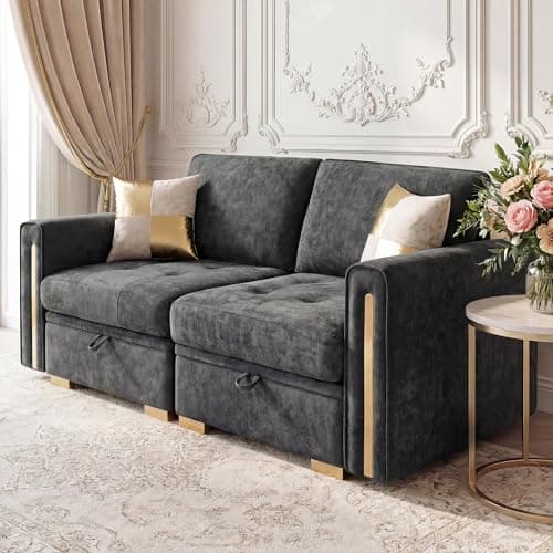 smilesun Oversized Modular Chenille Loveseat with Storage, Comfy Extra Deep & Wide Seat Couch with Gold Metal Accents & Legs for Living Room (Grey) - Image 1