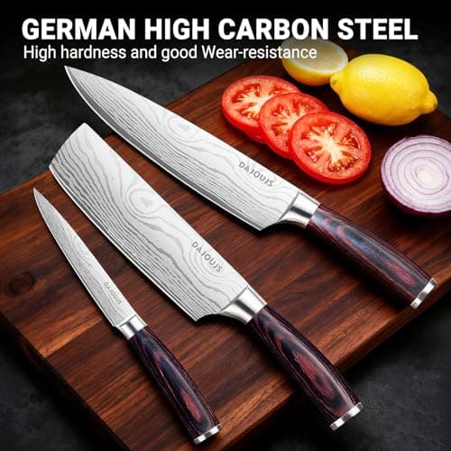 3-Piece Kitchen Chef Knife Set - 8" Chef Knife & 7" Nakiri Knife & 5" Utility Knife, Professional High-Carbon Stainless Steel Ultra Sharp Knives with Ergonomic Wood Handle & Gift Box for Cooking - Thumbnail 2