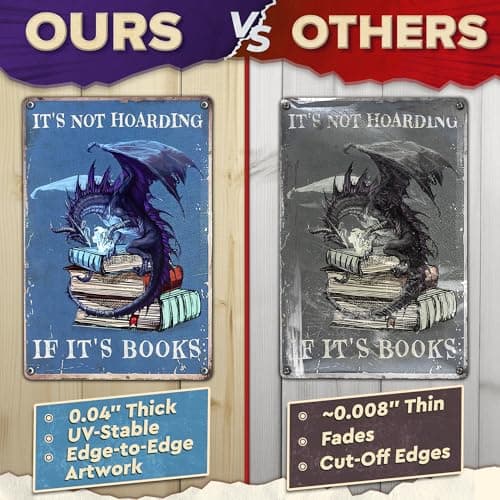 It's Not Hoarding If It's Books Metal Sign – Dragon Wall Art, Durable Non-Fade Tin Sign, Funny Vintage Dragon Wall Decor 8x12", Great Valentines Day Gifts for Book Lovers, Bedroom, Cafe, Library Decor - Thumbnail 3