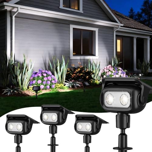 ROSHWEY Solar Spot Lights Outdoor, Waterproof Spotlights with 2 Brightness Mode, Landscape Lighting Solar Lights for Garden, Yard, Pathway (Cool White, 4 Pack)