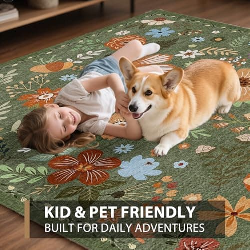 HiChiclife Runner Rug, Floral Rug, Long Rug for Hallway Kitchen,2'x 8',Green - Thumbnail 3