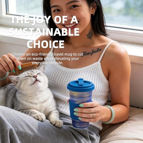 TIANNA VALLEY Ceramic Coffee Mug with Lid & Straw, 15oz Handmade Glazed Travel Mug, Microwave & Dishwasher Safe, Fits Most Car Cup Holders, Giftable Mug for Latte, Iced Coffee & Daily Warm Drinks - Thumbnail 4