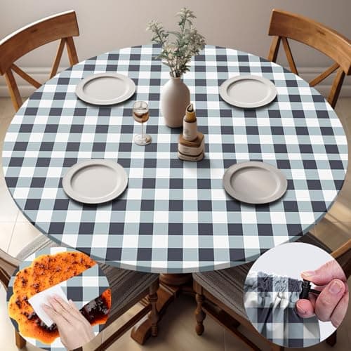 opstellen Fitted Round Tableclothes Drawstring Water Proof Table Cloth Polyester Indoor Outdoor Circular Covers for 45-54in Table New Apartment Home House Needs Gift Campers Patio Picnic Camping Finds - Image 1