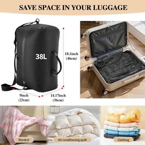 Hdenmist Vacuum Bags for Travel with Wireless Pump, 38L Reusable Vacuum Compression Bags with IP67 Waterproof Zipper 70D Nylon Vacuum Seal Packing Cubes Space Saver Bags for Carry On Backpack - Thumbnail 4