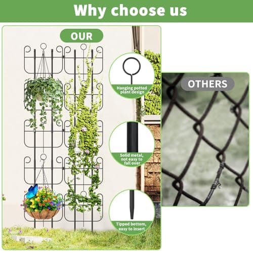 Blingluck Garden Trellis for Climbing Plants, Outdoor Rustproof Heavy Duty Plant Climber Support for Flowers, Vine, Cucumbers, Expandable Height & Width, No Dig Decorative Garden Fence Panels - Thumbnail 3