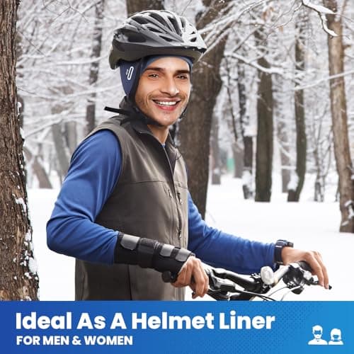 Bodvera Skull Cap Helmet Liner with Eyeglasses Holes,Ear Warm Cycling Cap,Thermal Head Cap for Men & Women in Winter. Navy Blue - Thumbnail 5