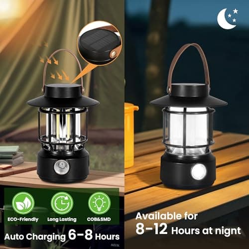 Led Camping Lantern 2 Pack, 1000LM, Solar Lantern Rechargeable Camping Lights with Side Flashlights for Emergencies, IPX5 Waterproof Portable led Lanterns for Power Outages,USB C Cable Included - Thumbnail 5