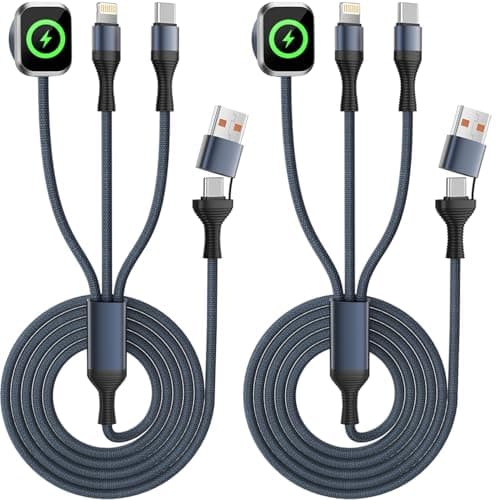 Travel Cruise Essentials 3 in 2 Multi Charging Cable Cord for iWatch Charger/IP/USB C, Braided USB A/C Cable iPhone Charger for Multiple Devices,Car Accessories for iWatch Series/iPhone 17-11/iPad-4FT - Image 1