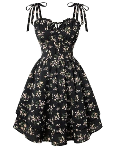 Scarlet Darkness Floral Mini Dress for Women Teens Summer 2026 Fairy Corset Sundress Graduation Dresses Black Floral S - Image 1