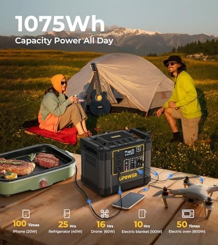 Lipower Portable Power Station, 1075Wh LifePO4 Battery for Outages, 1200W(2000W Surge) Solar Generator for Camping, Power Generators for Home Use, Backup Supply, Emergency, CPAP, RVs - Thumbnail 2