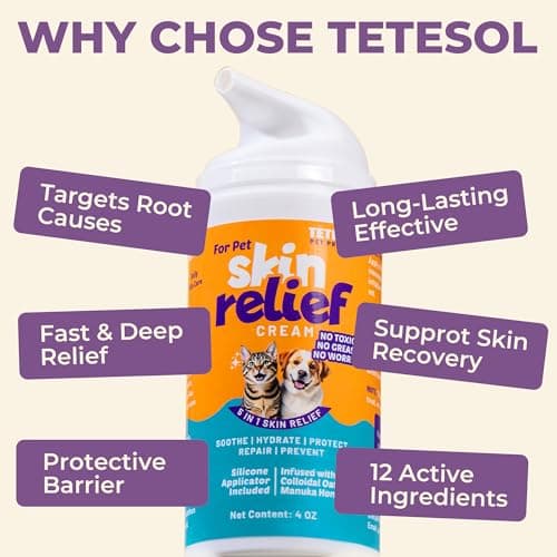 Tetesol Dog Itchy Skin Relief Cream Hot Spot Treatment, Dogs Balm Rapid Healing Dry Itchy Skin with Colloidal Oatmeal Manuka Honey- 100g Lotion with Applicator - Thumbnail 3