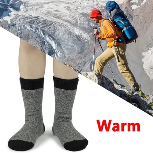 BomKinta Thermal Socks Men - Winter Warm Socks for Cold Weather Crew Socks - Cozy Soft Thick Christmas Boot Socks Light Grey Size 7-11 - Thumbnail 6