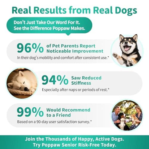 POPPAW Advanced Dog Joint Supplement – 15-in-1 Glucosamine for Dogs with Chondroitin, MSM & Green Lipped Mussel – Hip & Joint Pain Relief Mobility Chews, Chicken Flavor, 90Ct Breeds - Thumbnail 5