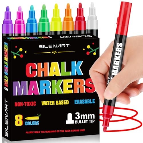 SILENART Chalk Markers for Blackboard, Window Marker for Car Erasable Liquid Chalk Pen for ChalkBoard Windows Glass Menu Board - Pack, Multicolor - Image 1
