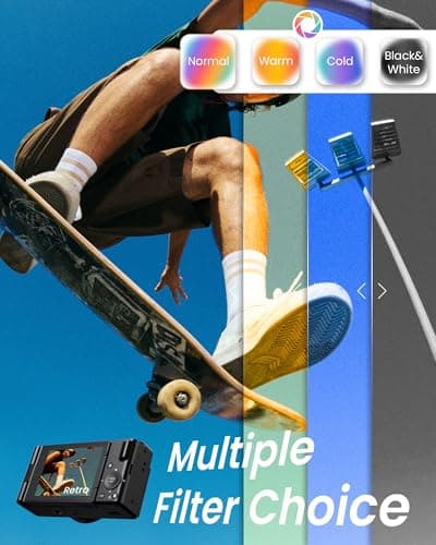 True 5K Digital Camera for Photography, Autofocus 80MP with 18X Digital Zoom 3" 270°Flip Screen Dual-Lens Selfie Camera for YouTube Vlogging & Content Creation, 2 Batteries, 32GB Card & Flash，Black - Thumbnail 5