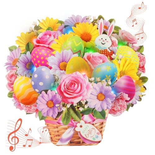XTF2015 Easter Cards, Easter Egg Card with Envelope, Music & Lights, 11 Inch Rabbit Carrot 3D Pop Up Greeting Cards, Thank You Card, Ester Gift for Children, Friends, and Lover - Image 1
