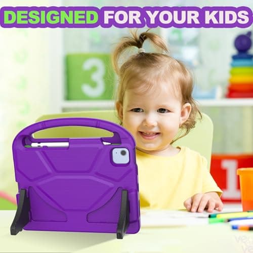 YIHE Kids Case for iPad A16 11th Generation (11-inch, 2025) & 10th Gen (10.9" 2022) | Shockproof Tablet Cover with Built-in Screen Protector & Pencil Holder for iPad 10.9/11 Inch, Purple Green - Thumbnail 3