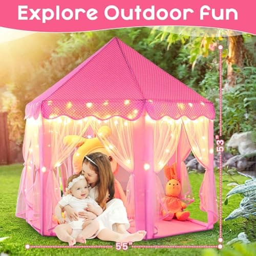 Monobeach Princess Tent Girls Large Playhouse Kids Castle Play Tent with Star Lights Toy for Children Indoor and Outdoor Games, 55'' x 53'' (DxH) - Thumbnail 4