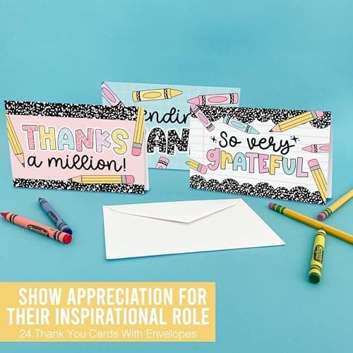 Hadley Designs Teacher Thank You Cards with Envelopes -24 Teacher Appreciation Cards Bulk, Cute Thank You Notes from Students, Teacher's Day End of School Year Christmas & Valentines Card for Teachers - Thumbnail 6