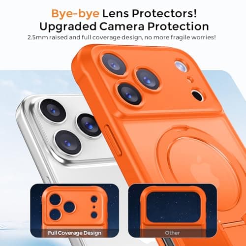 MOCCA Design for iPhone 17 Pro Case, Compatible with Magsafe [Premium Invisible Magnetic Ring Stand] [Military Drop Protection] Full Camera Guard Translucent Matte Slim Phone Cover 6.3",Orange - Thumbnail 3