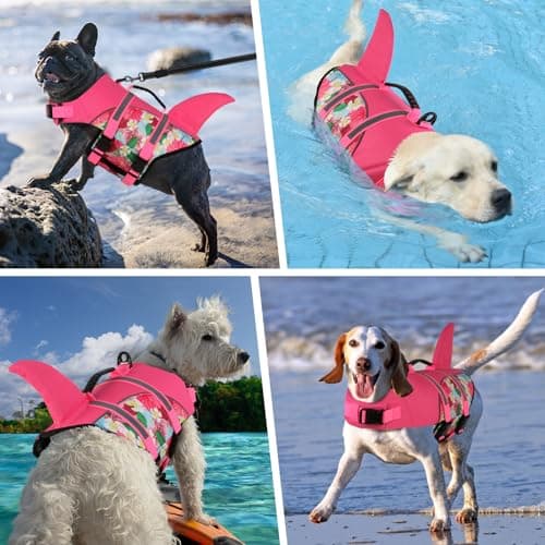 Doglay Dog Life Jacket, Ripstop Cute Shark Dog Life Jacket with Superior Buoyancy and Rescue Handle, Adjustable Dog Life Vests for Swimming Boating, Pet Flotation Vest for Small Medium Large Dogs - Thumbnail 3