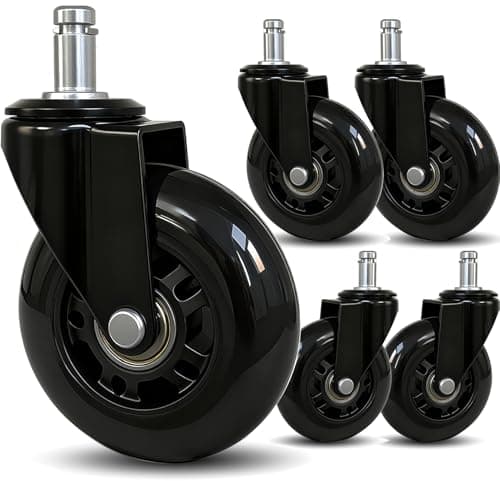 TESUMI Office Chair Wheels 3" Roller Blade Rubber Chair Casters Replacement, Heavy Duty Quiet No Scratch Gaming Chair Wheel for Hardwood Floor Carpet, Set of 5, 11mm Universal Fit/Not for 1KEA - Image 1