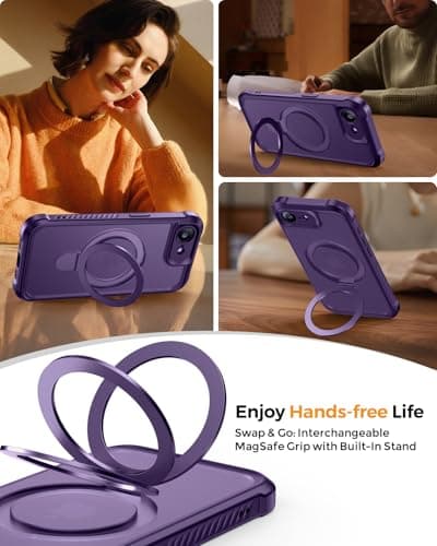 MOCCA for iPhone 17e Case & iPhone 16e Case with Magnetic Invisible Stand [Full Camera Protection][Compatible with Magsafe] Military Drop Shockproof Translucent Matte Phone Case Cover 6.1",Deep Purple - Thumbnail 4