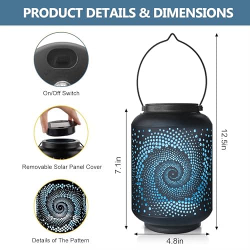Solar Lanterns Outdoor Waterproof - 7.8" x 4.7" Solar Light for Outside with Blue Spiral, Pathway Landscape Lights for Garden, Patio, Backyard, Porch, Lawn, Cool Gifts for Women, Mom - Thumbnail 3