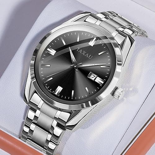 Taxau Black Watch Fancy Luxury Big Dial Men's Watch Classic Designer Casual Dress Silver Stainless Steel Waterproof Watches for Men Day Simple Easy Read Analog Quartz Mens Watches Relojes De Hombre - Thumbnail 6