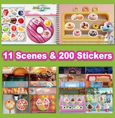 Dino Fun Cooking Sticker Book, Create & Play with 200+ Removable Food Stickers & 11 Playful Kitchen Scenes for Kids 3-6 - Thumbnail 2