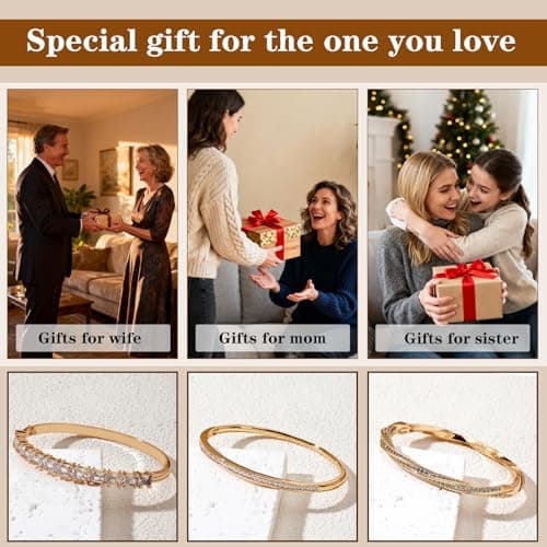 3 Pack 18K Gold Plated Bangles Bracelet Set for Women, Dainty Vintage Trendy Fashion Jewelry, Ideal Gift for Birthday Christmas Valentine's Day Mother's Day for Girlfriend Wife Mom Sister - Thumbnail 4