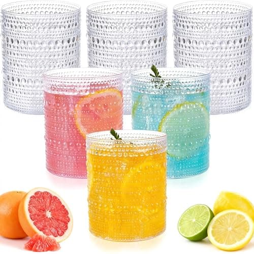 Joyido 18PCS Plastic Hobnail Drinking Glasses - 14 Oz Clear Vintage Glasses Mixed Drinkware Sets - Disposable Beaded Cups for Beer, Whiskey, Juice, Cocktail, Wine, Party - Image 1