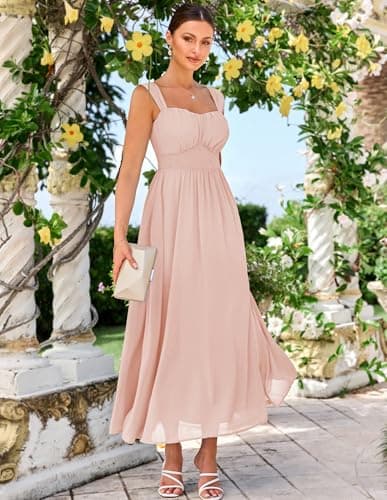 GRACE KARIN 2026 Women's Summer Sleeveless Off Shoulder Solid Flowy A Line Maxi Dresses Pink Apricot XL - Thumbnail 4