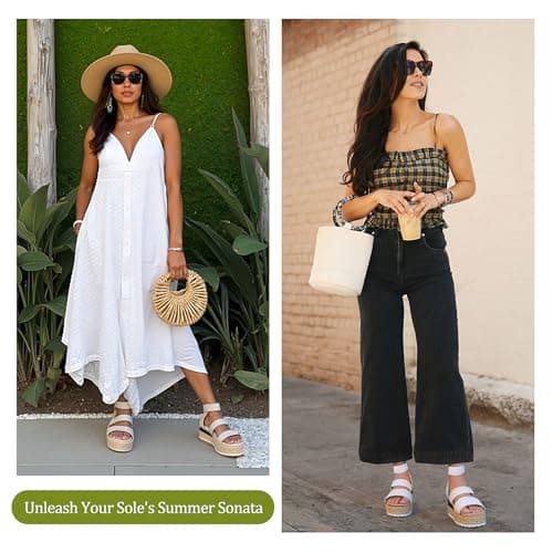 Vepose Women's Cute Platform Wedge Sandals Open Toe, Espadrilles Sandals with Double Elastic Strap, 876 - White, Size 11 US (CJY876 White 11) - Thumbnail 2