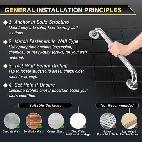 supregear Grab Bars for Bathtubs and Showers, Anti Slip Bathroom Grab Bars for Seniors, 304 Stainless Steel Safety Shower Handle, Toilet Handicap Elderly Assist Bathroom Wall Handle, 32 inch - Thumbnail 6