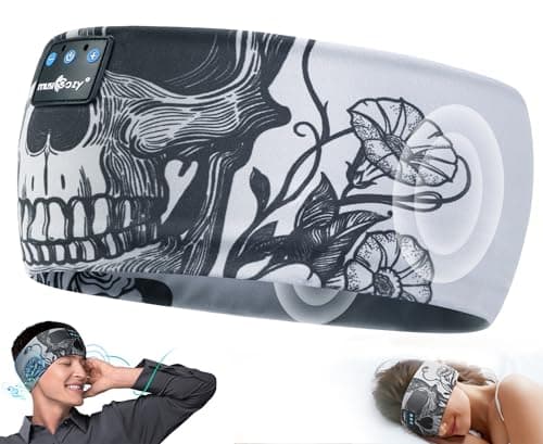 MUSICOZY Sleep Headphones Bluetooth Headband, Wireless Sleeping Headphones Music Sport Headbands, Long Time Play Sleeping Headsets Built-in Thin Speakers, Skulls Design for Sleeping Yoga - Image 1