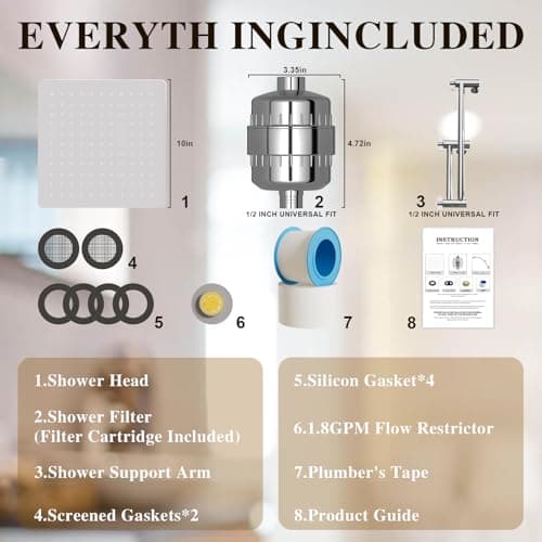 Vapralis Filtered Shower Head with Adjustable Extension Arm, Rain High Pressure Showerhead with 20-Stage Shower Filter for Removing Chlorine and Harmful Substances (10 Inch, Chrome Finish) - Thumbnail 2