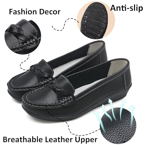 HAJINK Women Loafers Flexible Breathable Slip-On Comfortable Sole Ladies Shoes for Walking (Black,7.5) - Thumbnail 4