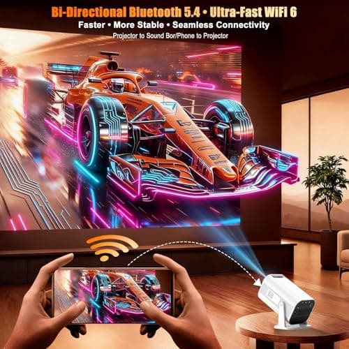 LJYT 1080P FHD Protable Mini Projector, 250 ANSI Lumens, Support 4K, Auto Keystone, 210° Rotation, Bluetooth 5.4, WiFi 6, Android 11, Compatible with iOS/Android/PS5/Windows/USB/HDMI/TV Stick/Box - Thumbnail 4