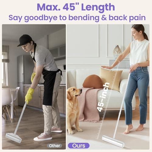 14.17" Extra Large Lint Rollers for Pet Hair, DELOMO Sticky Rollers for Floor with 3 Extendable Handle & 4 Refills (200 Sheets), Long Handle Sticky Mop for Cleaning Carpets, Couches, Furniture, Cars - Thumbnail 3